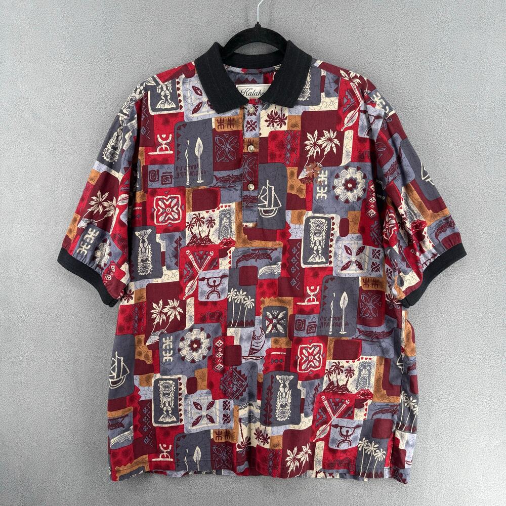 Vintage Kalaheo Sailing Hawaiian Polo Shirt‎ Mens L Red Made in USA Cotton Lawn
